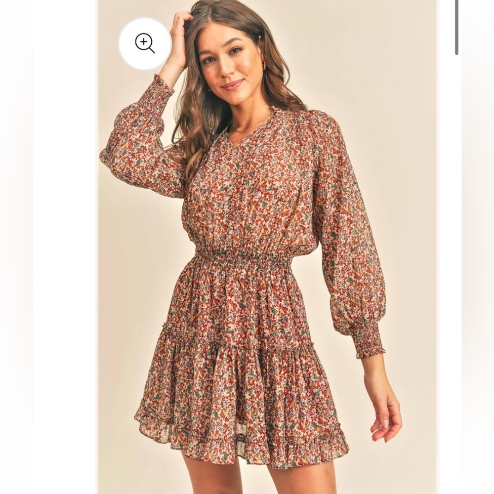 Reset Brown Floral Fall Long Sleeve‎ Dress